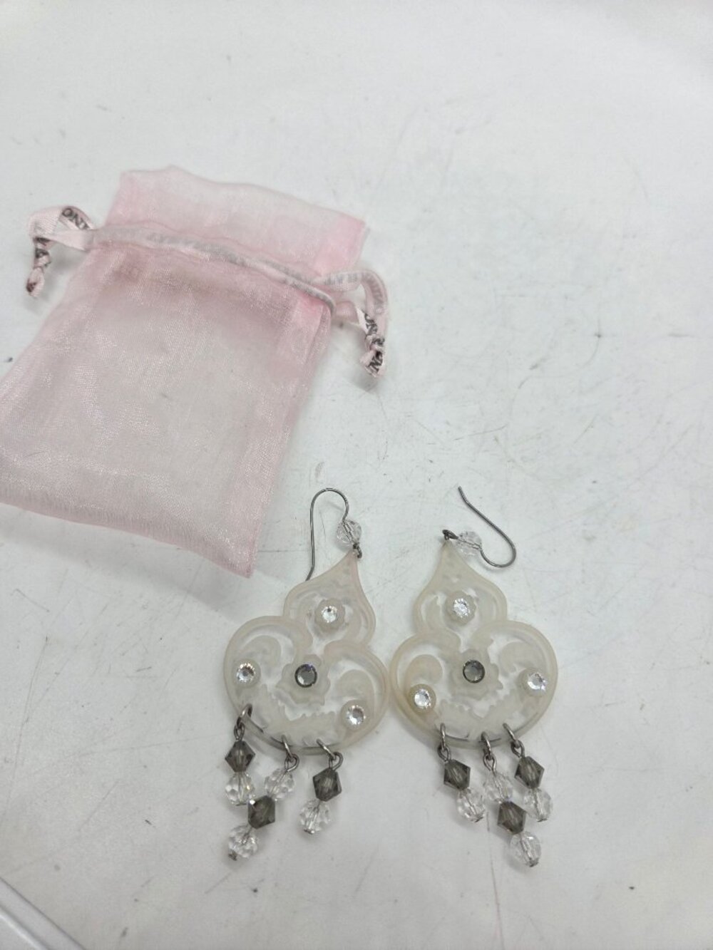 Tarina Tarantino White Filigree Chandelier Earrings Beaded Drops  Jewelry